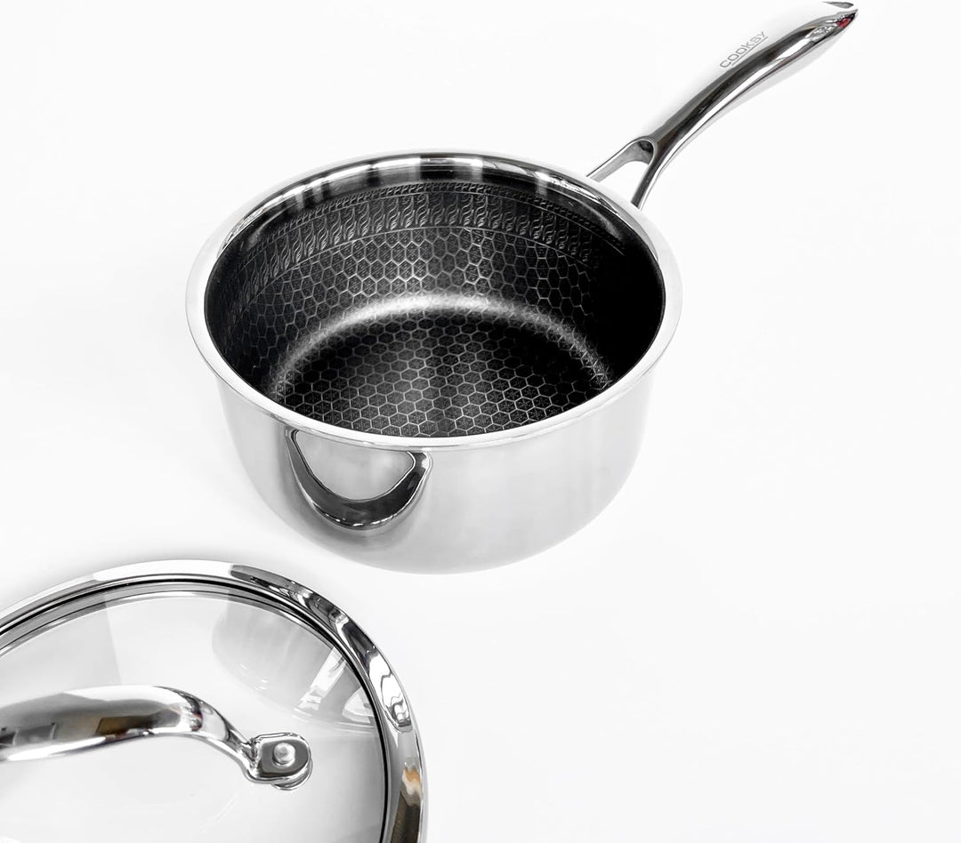 Hexagon Surface Hybrid Stainless Steel Saucepan with Lid