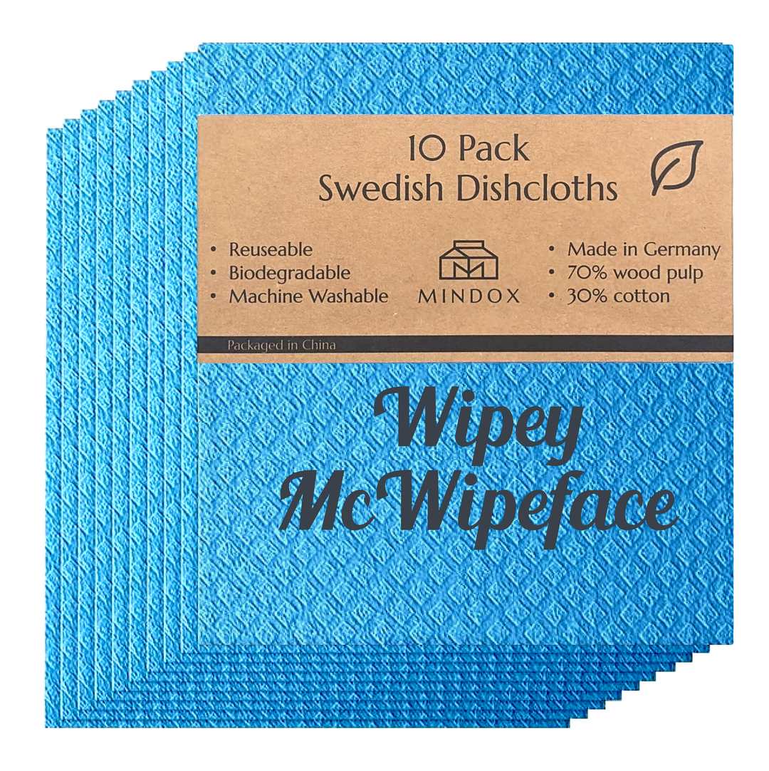 Swedish Dishcloths - Set of 10 "Wipey McWipeface" Design