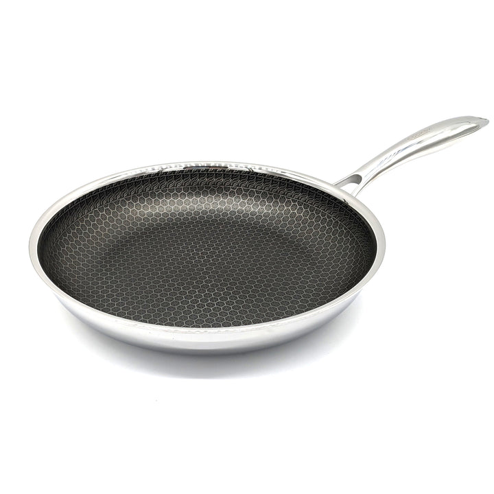 HexClad 12 inch Hybrid Stainless Steel Griddle Nonstick Fry Pan, Black and  Silver